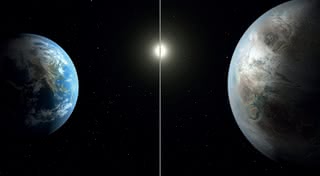 Porównanie rozmiaru Ziemi (Słońca) i Keplera-452b