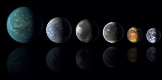 Kandydatki na bliźniaczkę Ziemi. Od lewej: Kepler-22b, Kepler-69c, Kepler-452b, Kepler-62f oraz Kepler-186f
