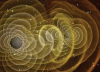 Wizualizacja fal grawitacyjnych rozchodzących się wokół dwóch czarnych dziur