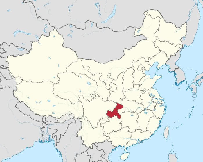 Mapa Chongqingu na tle całych Chin