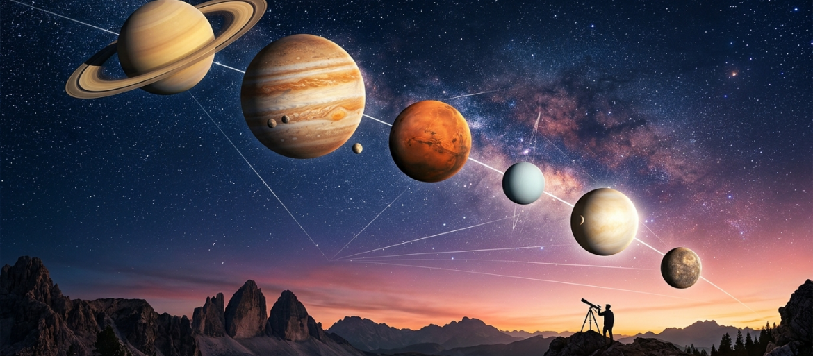 Geometria Układu Słonecznego: sześć planet w jednej linii nad horyzontem