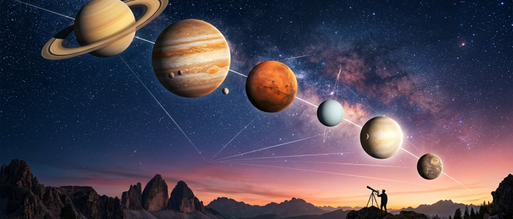 Geometria Układu Słonecznego: sześć planet w jednej linii nad horyzontem