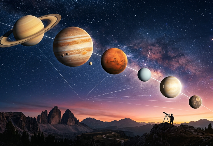 Geometria Układu Słonecznego: sześć planet w jednej linii nad horyzontem