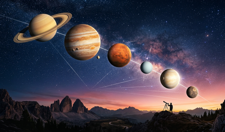 Geometria Układu Słonecznego: sześć planet w jednej linii nad horyzontem