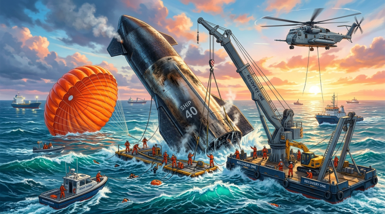 Historyczny odzysk Starshipa – Ship 40 przetrwał wodowanie na Oceanie Indyjskim