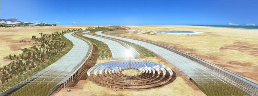 Wizja zielonej Sahary pokrytej farmami slonecznymi i turbinami wiatrowymi
