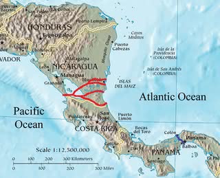 Proponowane przebiegi projektowanego kanału w Nikaragui