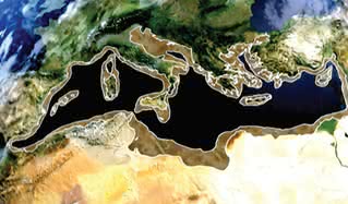 Atlantropa - Morze Śródziemne po zamknięciu tamą i obniżeniu poziomu wody