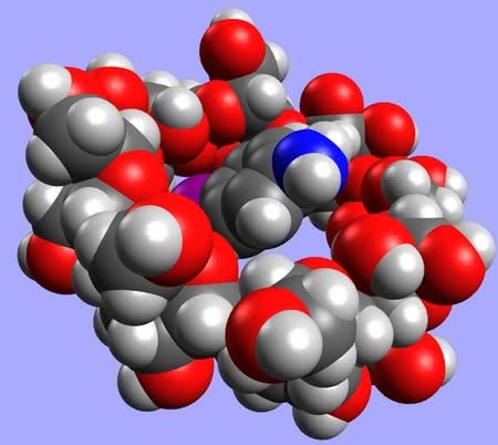 Model cząsteczki cyklodekstryny goszczącej inną molekułę