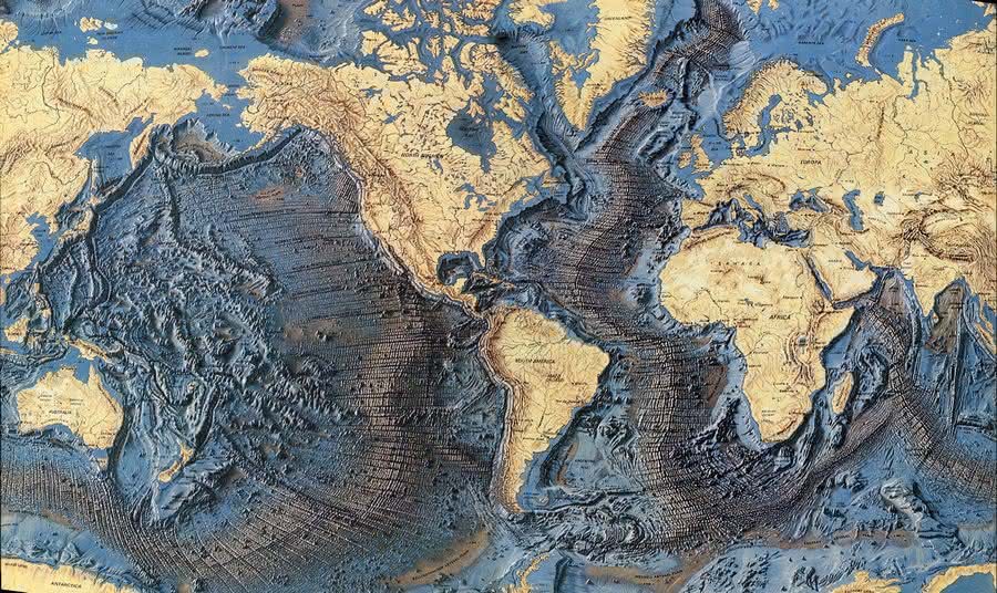 Świat z naniesioną mapą dna oceanicznego